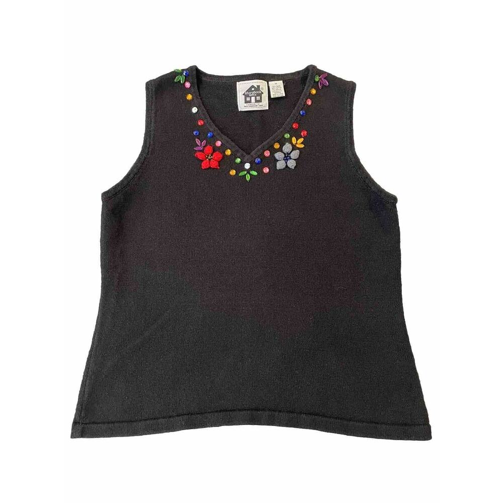 Storybook Knits Women's Plus Black Floral Tank Sweater Size 1X